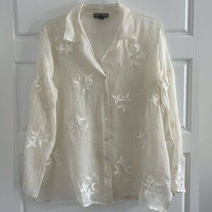 Kate Hill Woman 100% Silk Sheer Floral Romantic Long Sleeve Blouse Size 16W